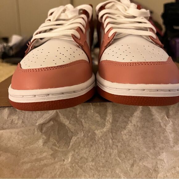 NIKE Dunk Low Panda Sneakers- White/Red Stardust/ Rugged Orange, Size W10.5/M9 - Picture 7 of 14